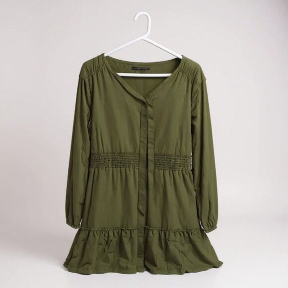 BOHO Green Midi DRESS XL BACK TIERED V NECK - Picture 2 of 7